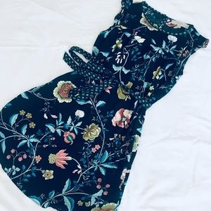 Loft Floral Deep Teal Belted Dress